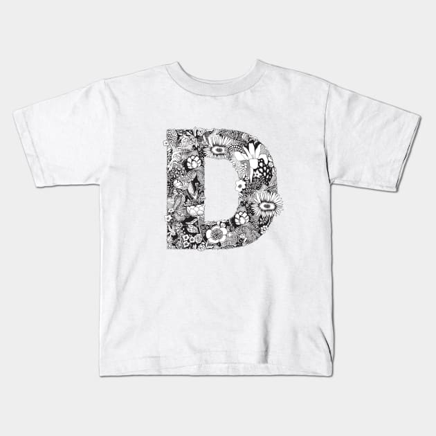 Floral Letter D Kids T-Shirt by HayleyLaurenDesign